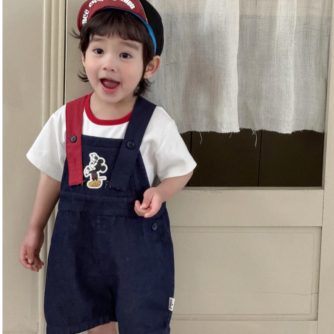 右子26夏红蓝米奇背带牛仔短裤26133(现货)
