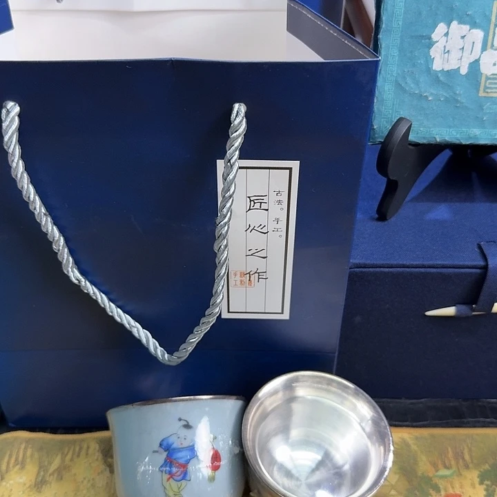 童子杯 瓷包银 两只