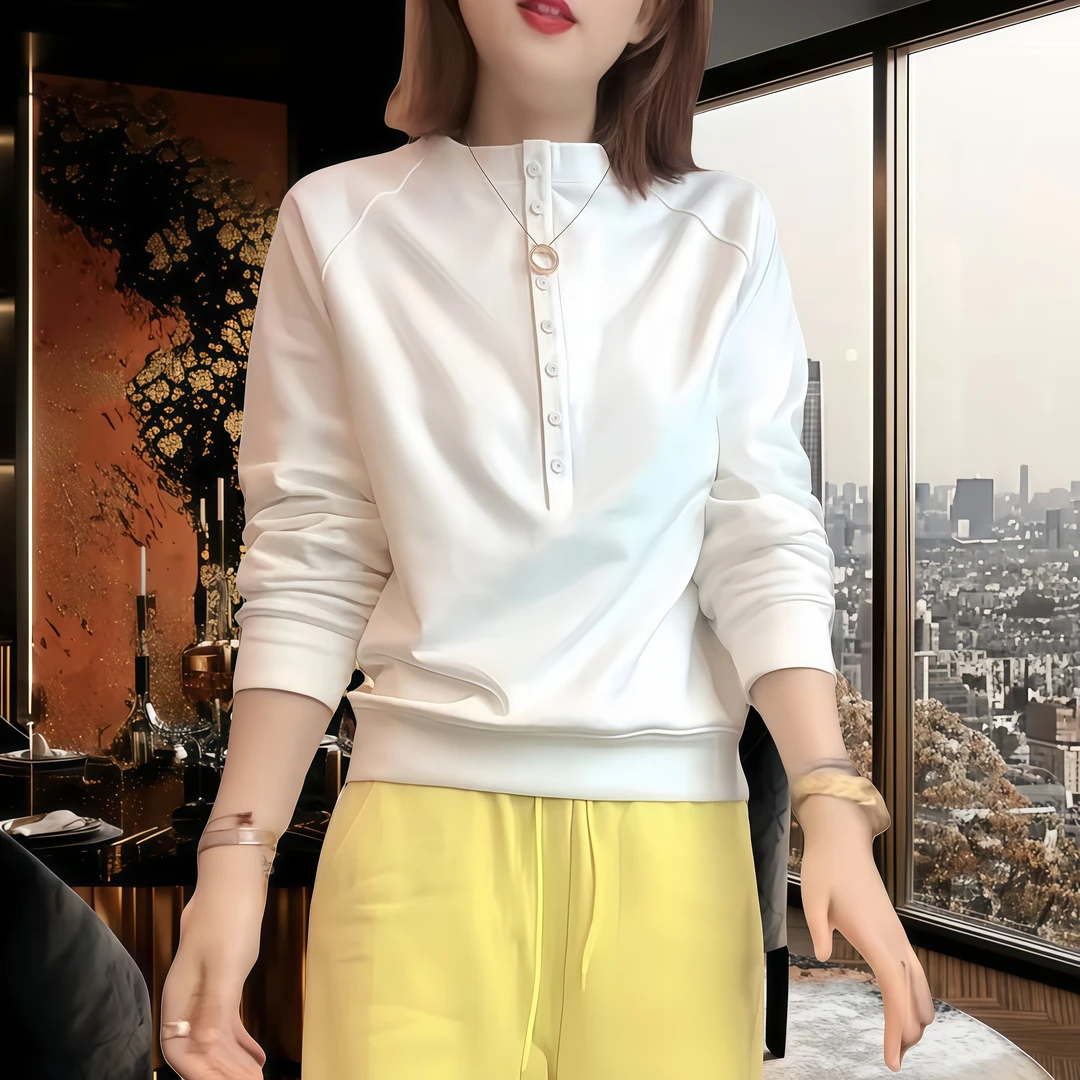 秋季新款圆领纯色卫衣女宽松显瘦百搭长袖休闲上衣时尚潮流卫衣女