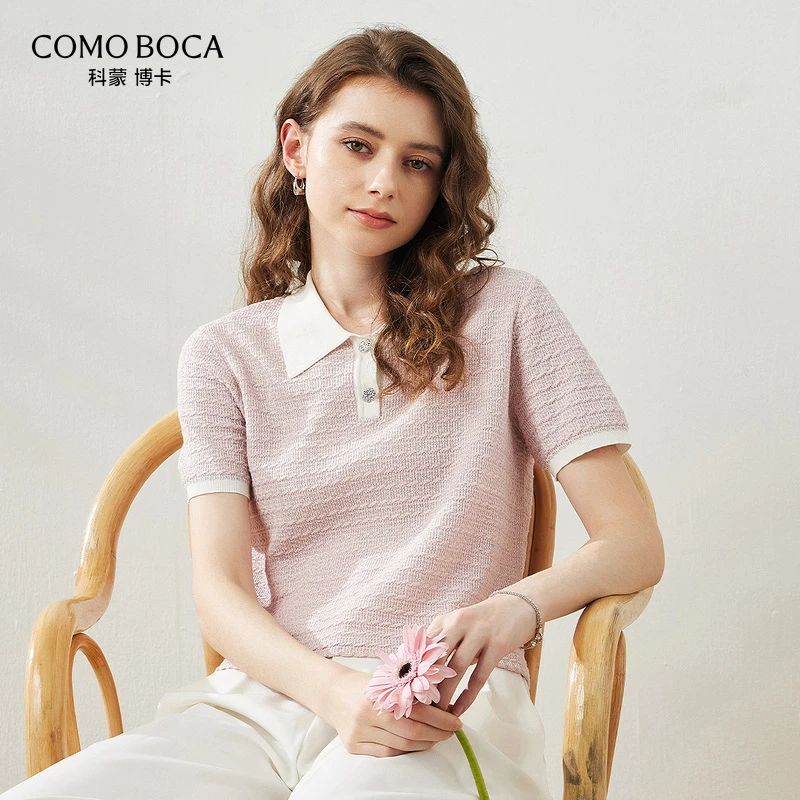 COMOBOCA/科蒙·博卡春夏优雅小香风桑蚕丝女套衫色时尚T恤KST7086