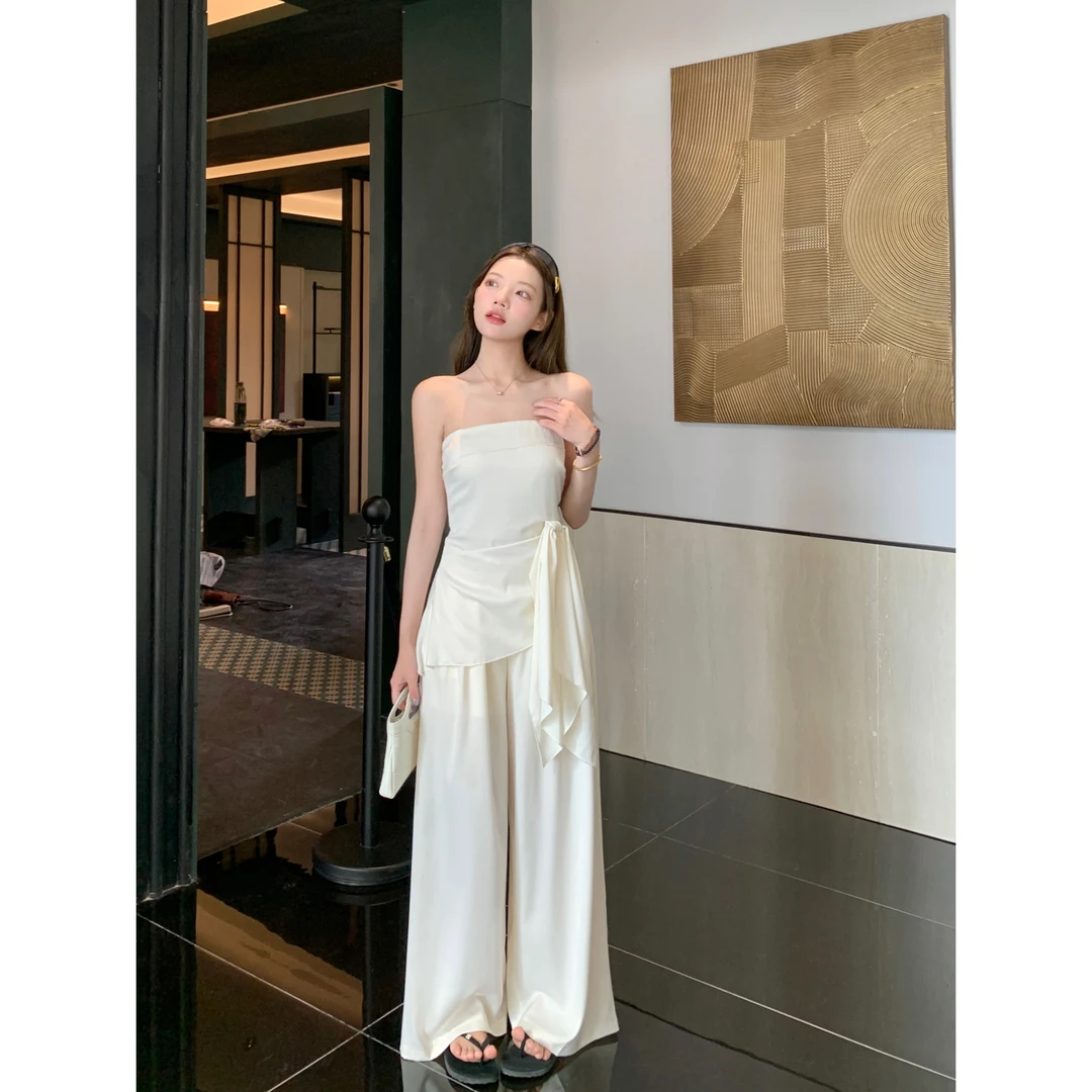 【米兰假日】一字肩抹胸上衣女夏休闲阔腿裤两件套装裙子穿搭