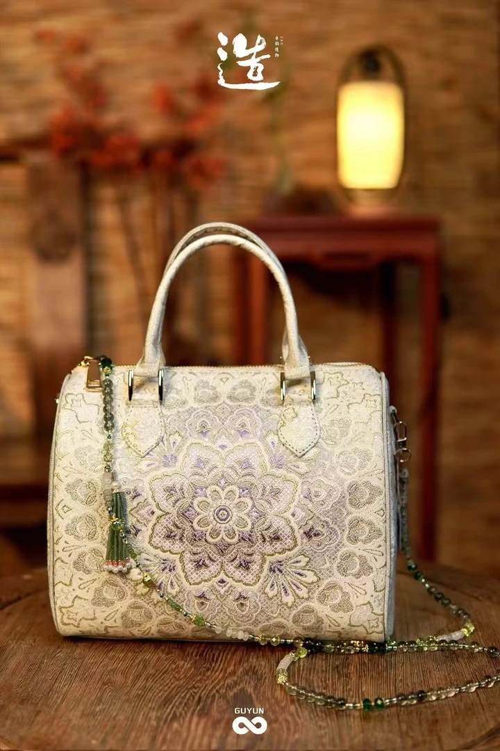 【25波士顿】不带链条 淡紫色宝相花 清洗淡雅 大气简约