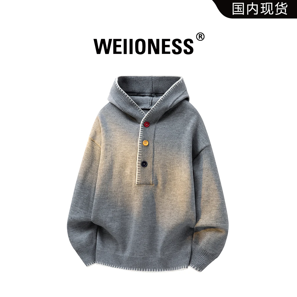 WEIIONESS美式街头潮流男装毛衣冬季半开领扣子高级设计感针织衫