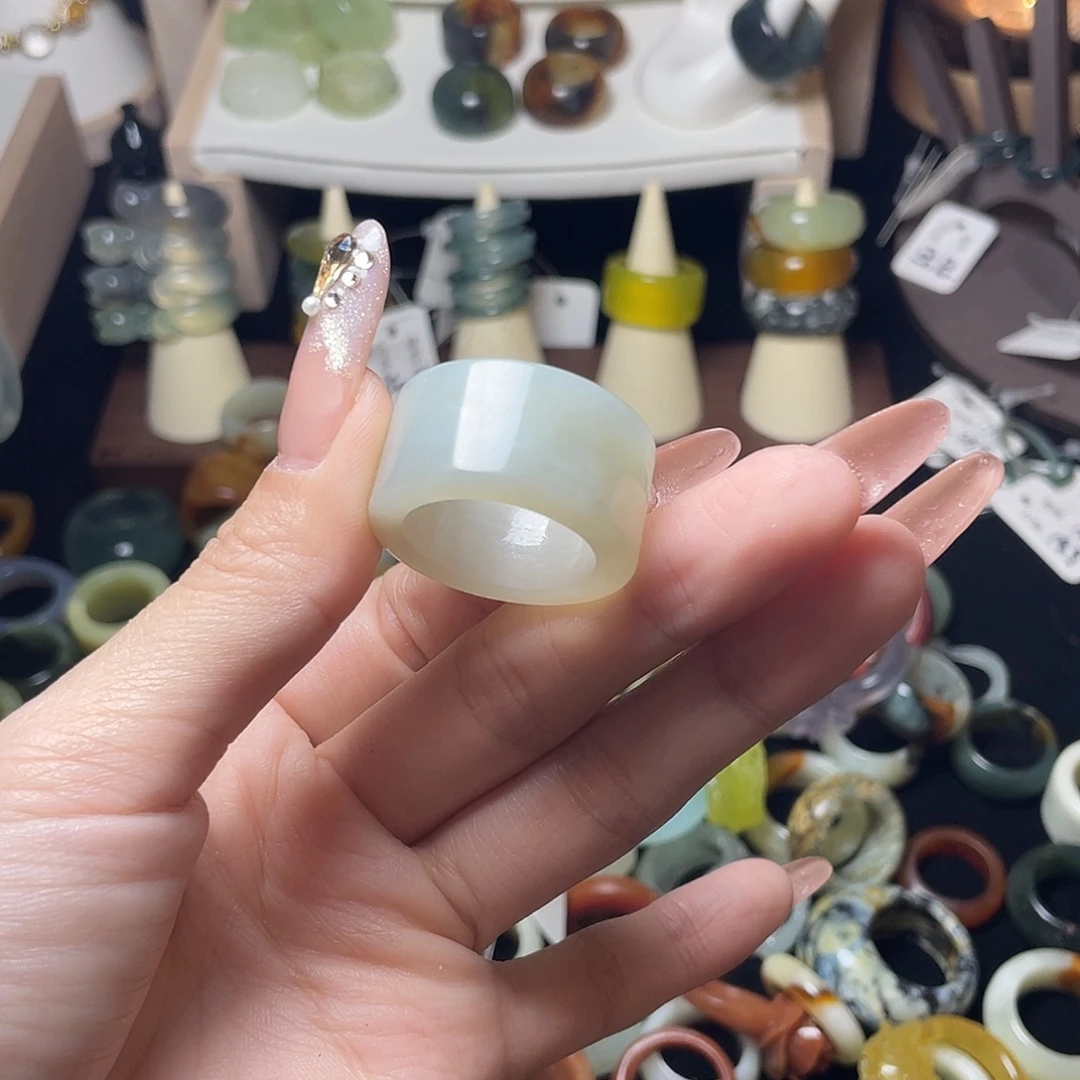 蛇纹石玉未镶嵌戒指20.5