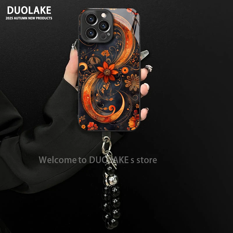 适用于苹果/oppo/华为/vivo/小米波西米亚花电镀玻璃手链手机壳女