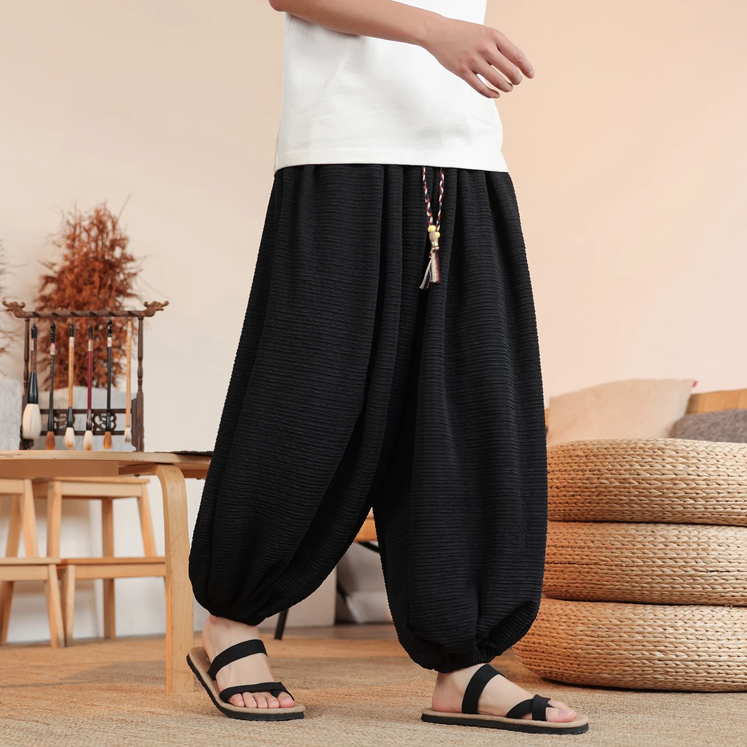 九分裤男款宽松垂感阔腿灯笼裤夏季中国风冰丝肌理感设计感哈伦裤