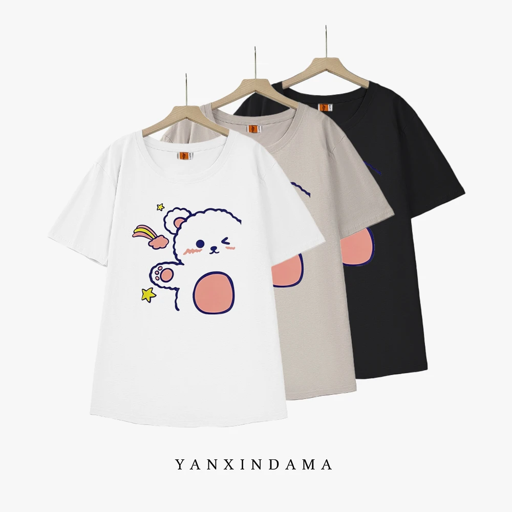 【岩心】大码女装290斤胖MM宽松显瘦小众设计卡通印花短袖t恤317#