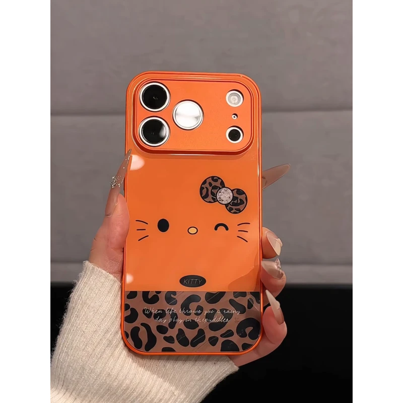 豹纹KT猫适用苹果17pro手机壳iPhone16pm肤感华为p70玻璃荣耀小米