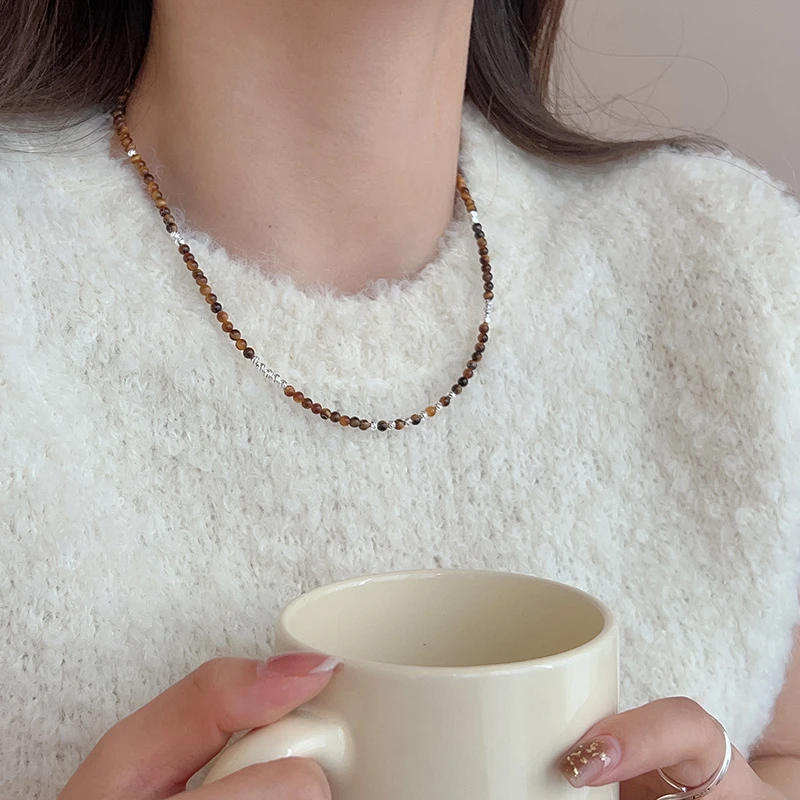 吊坠925银 925纯银虎眼石车花球项链女简约轻奢时尚百搭天然