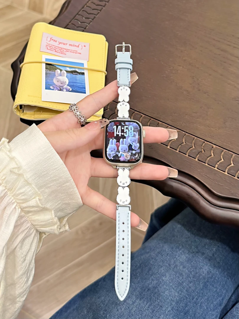 可爱米菲兔适用苹果appleiwatchs11表带金属皮质iwatc10高级感s98