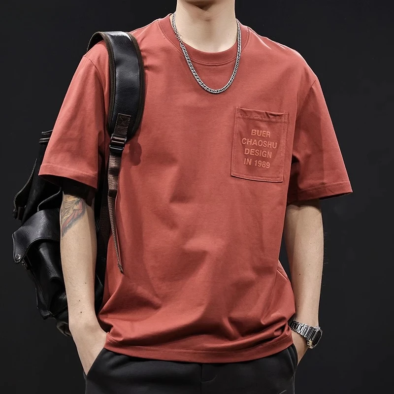 重磅口袋潮牌短袖t恤男士夏季2025新款美式圆领体恤大码高端衣服