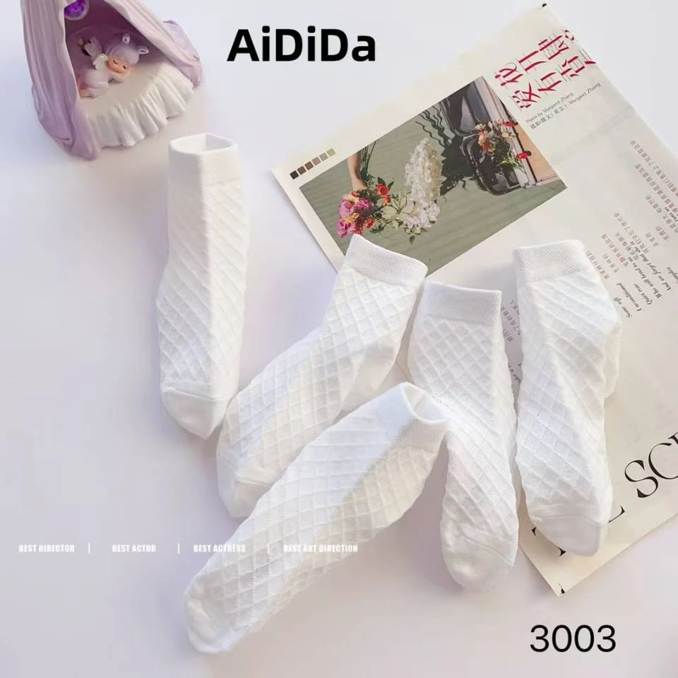 爱嘀嗒儿童极简风薄款冬季袜子夏季短袜春夏船袜袜子中筒袜花边