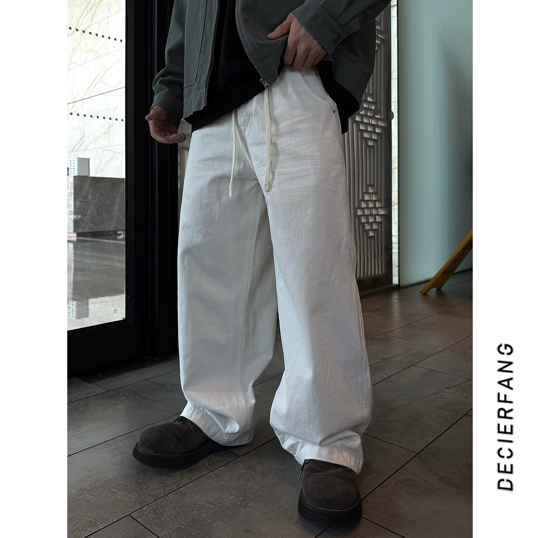 2025秋季美式复古设计感直筒百搭休闲裤男女同款经典弯刀牛仔裤