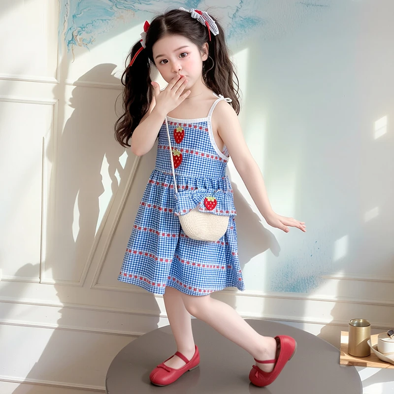 女童连衣裙夏装2025新款洋气儿童格子吊带裙女宝宝夏季薄款棉布裙