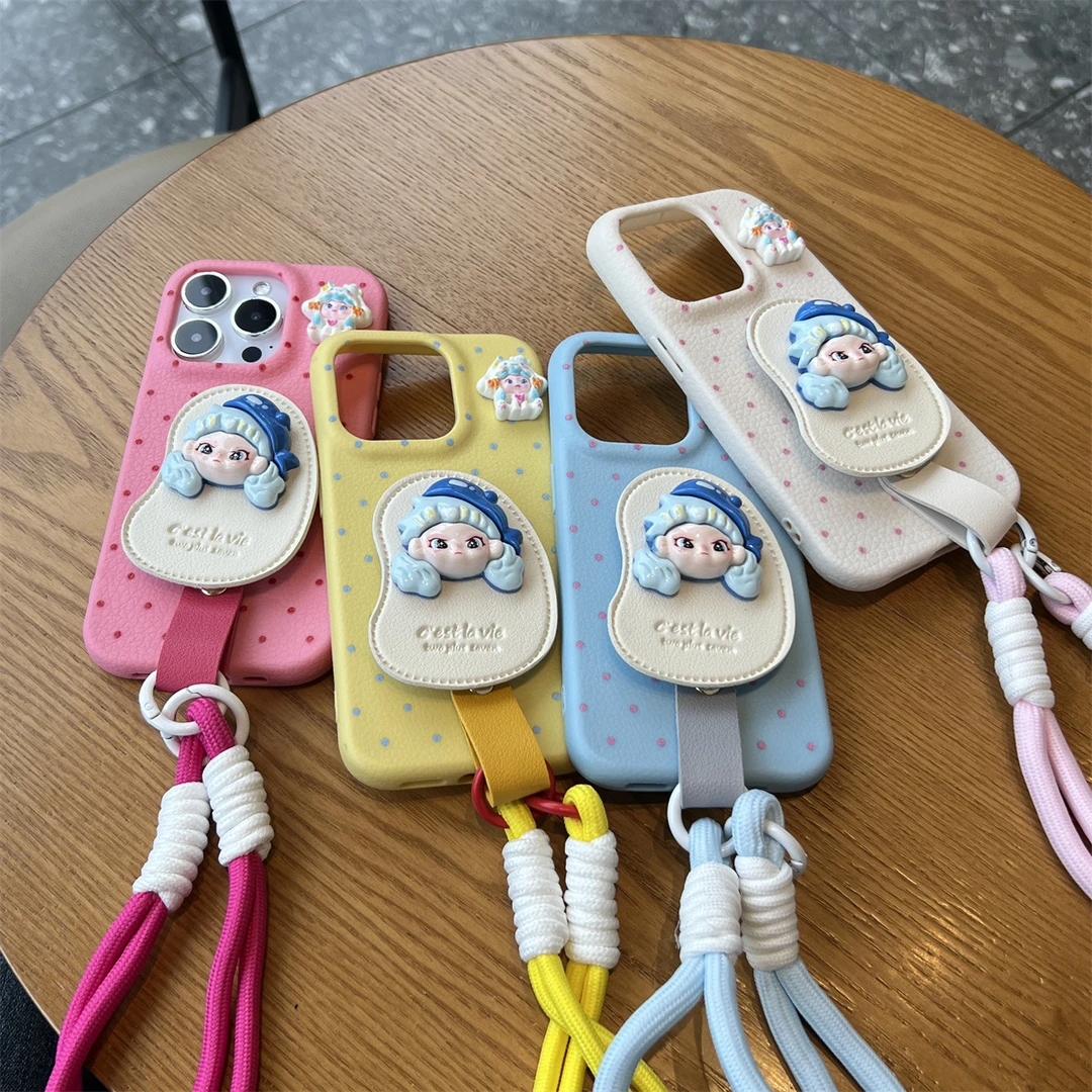 可爱ins卡通新款朵拉支架挂绳手机壳适用于苹果华为OPPO小米vivo