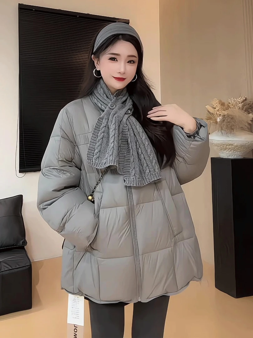 韩版新款灰色棉服女中长款2025冬季小个子加厚保暖宽松面包服外套