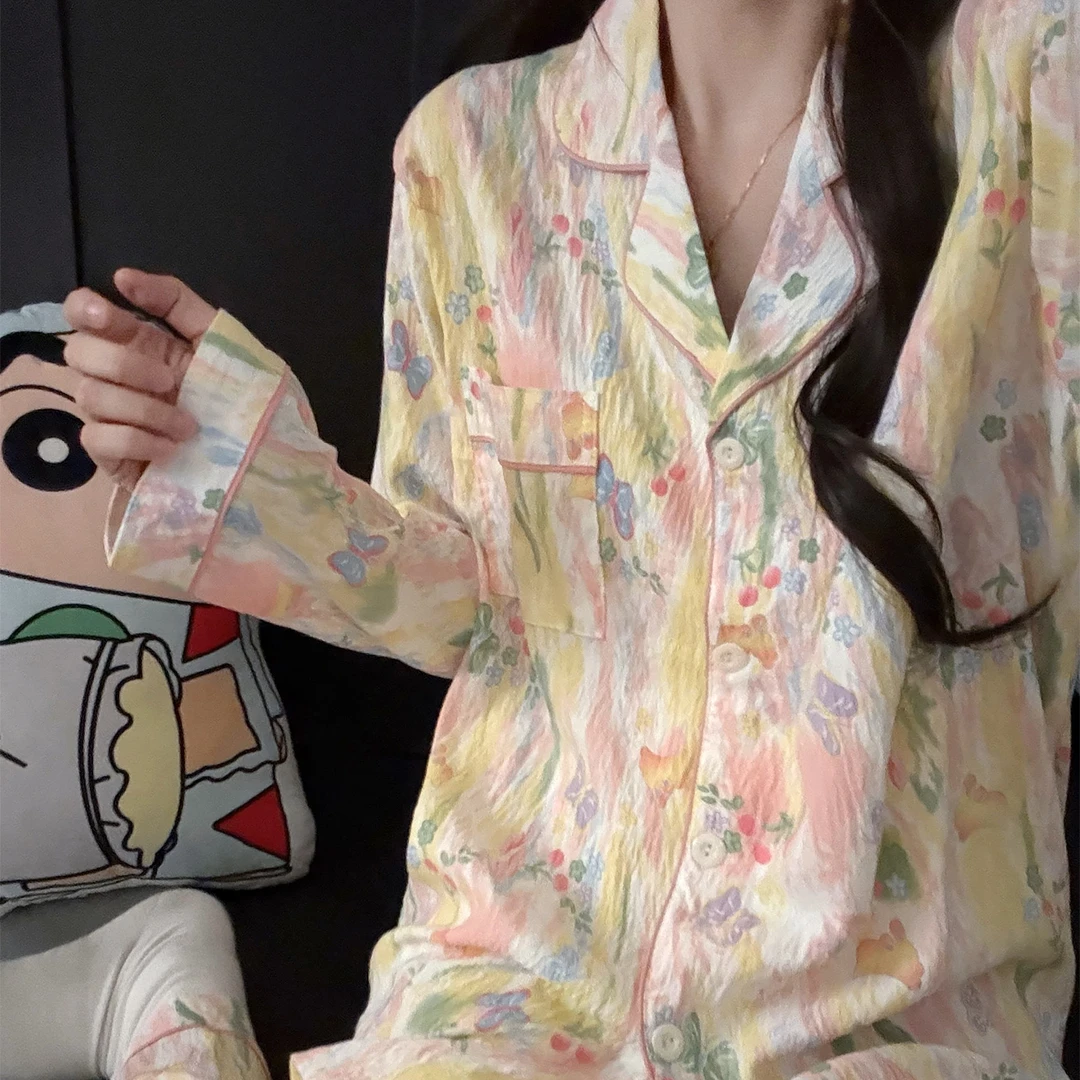云朵棉睡衣女士春秋季长袖大码2025新款油画套装冬天可外穿家居服