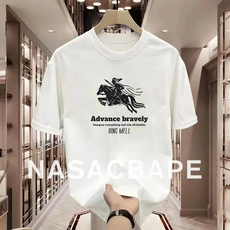 轻奢欧洲站战马短袖t恤男士夏日新网红休闲圆领帅气印花半袖体恤