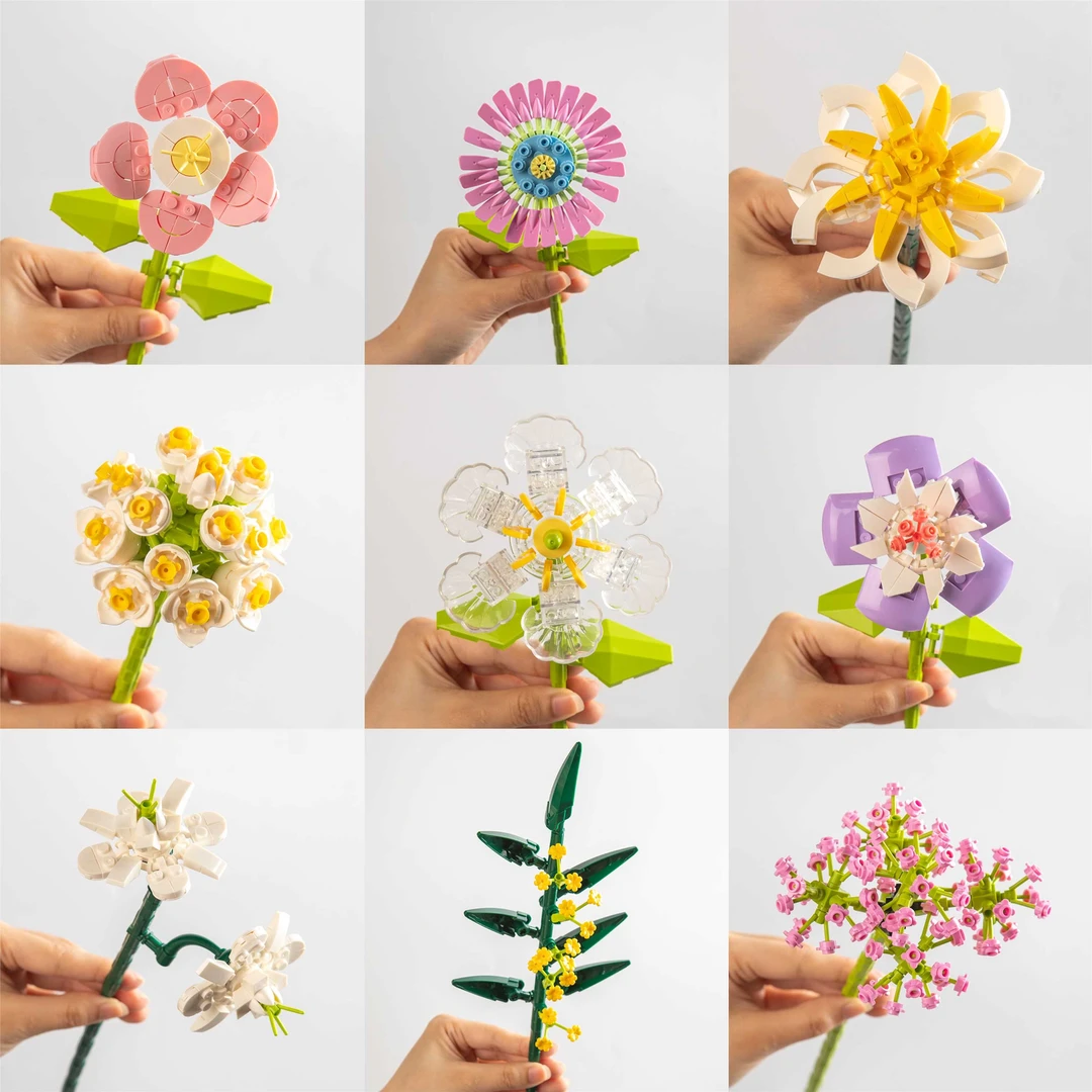 新款单枝花拼装花朵单枝花摆件送女朋友七夕节礼物玩具2025