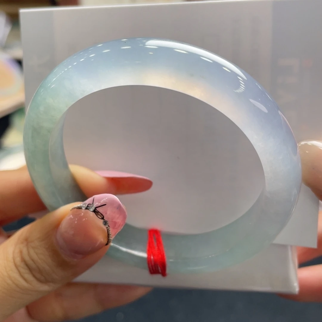 翡翠未镶嵌手镯14号 53.6正圈极光幻彩