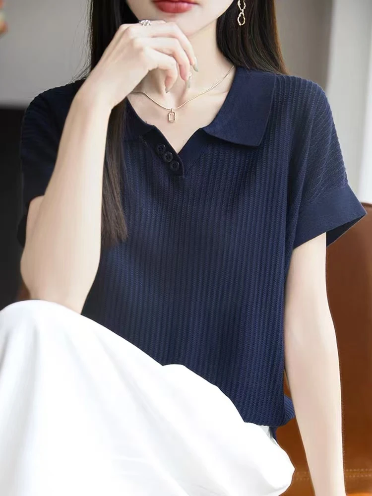 【赠运费补贴】藏青色短袖新款百搭洋气短袖时尚百搭显瘦155