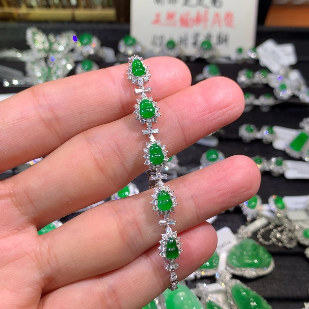 【闪购商品】翡翠手链18K金镶嵌葫芦