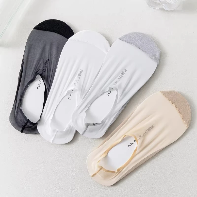 大码船袜女夏季超薄款硅胶防滑不掉跟冰丝纯棉底浅口透气隐形袜子