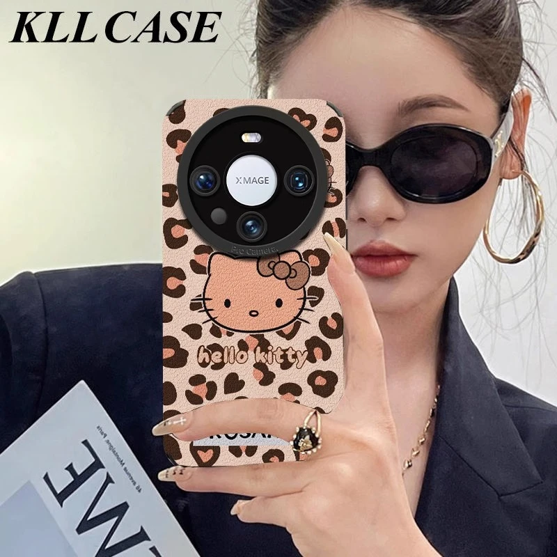 豹纹凯蒂猫适用华为mate70pro手机壳小羊皮复古mt60新款p80高级