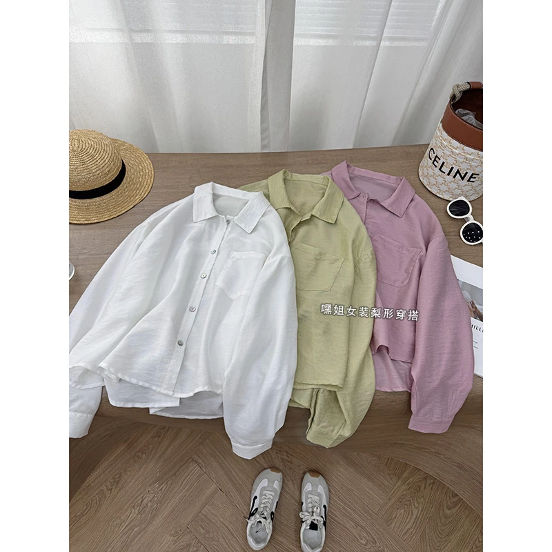 【知夏】设计感前短后长斜纹天丝肌理感长袖衬衫女宽松显瘦上衣夏薄