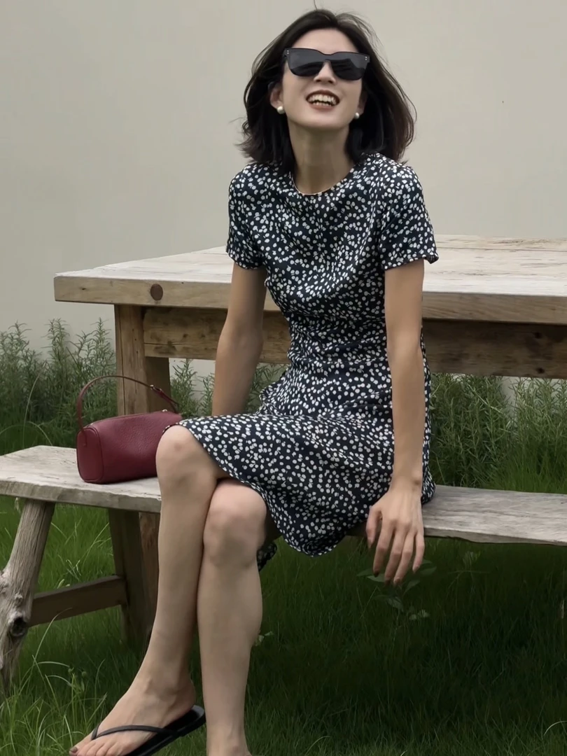 IMLINCONTE【托卡艳阳下】桑蚕丝梨花带雨小波点连衣裙YJ52QZ306