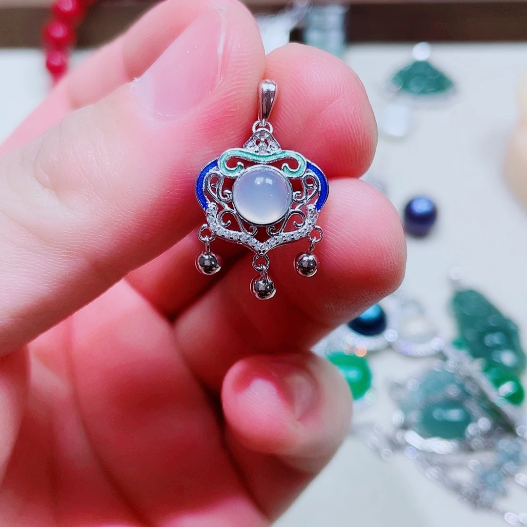 吊坠925银无平安锁蓝色