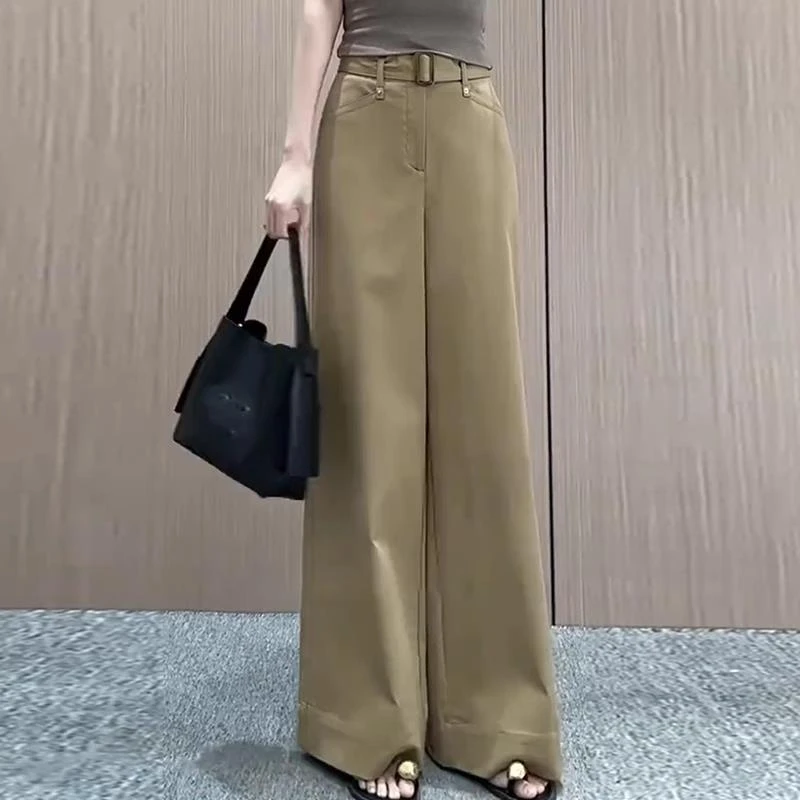 卡其色阔腿裤女夏季2025新款高腰显瘦老钱风松弛感女装贵气休闲裤