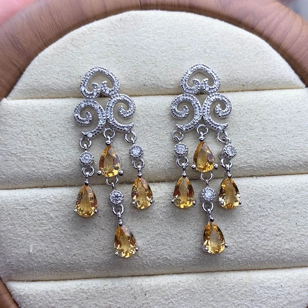 银S925镶嵌耳饰黄晶一物一证