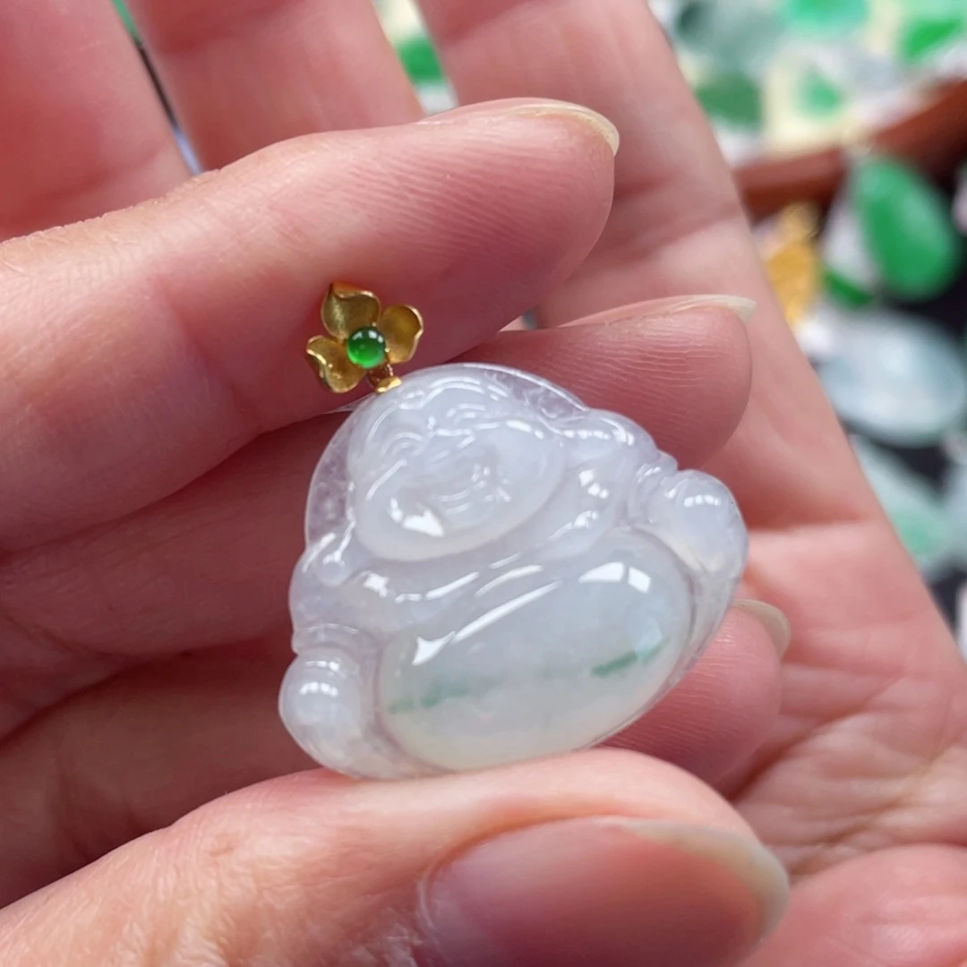 颈饰18K金镶嵌翡翠佛公