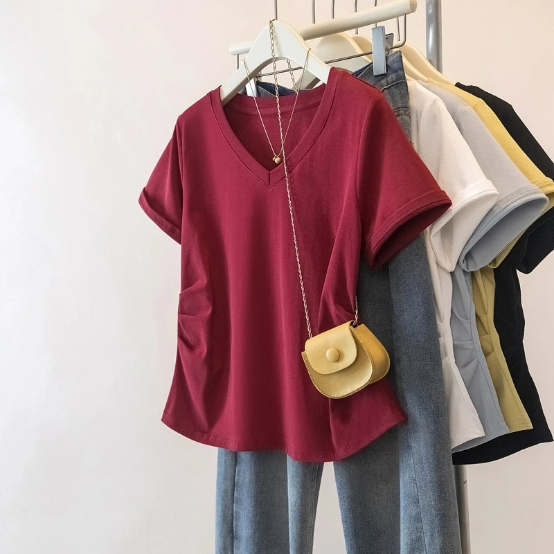 大码女装2025夏季新款收腰短袖显瘦小众百搭韩版短袖T恤上衣1228