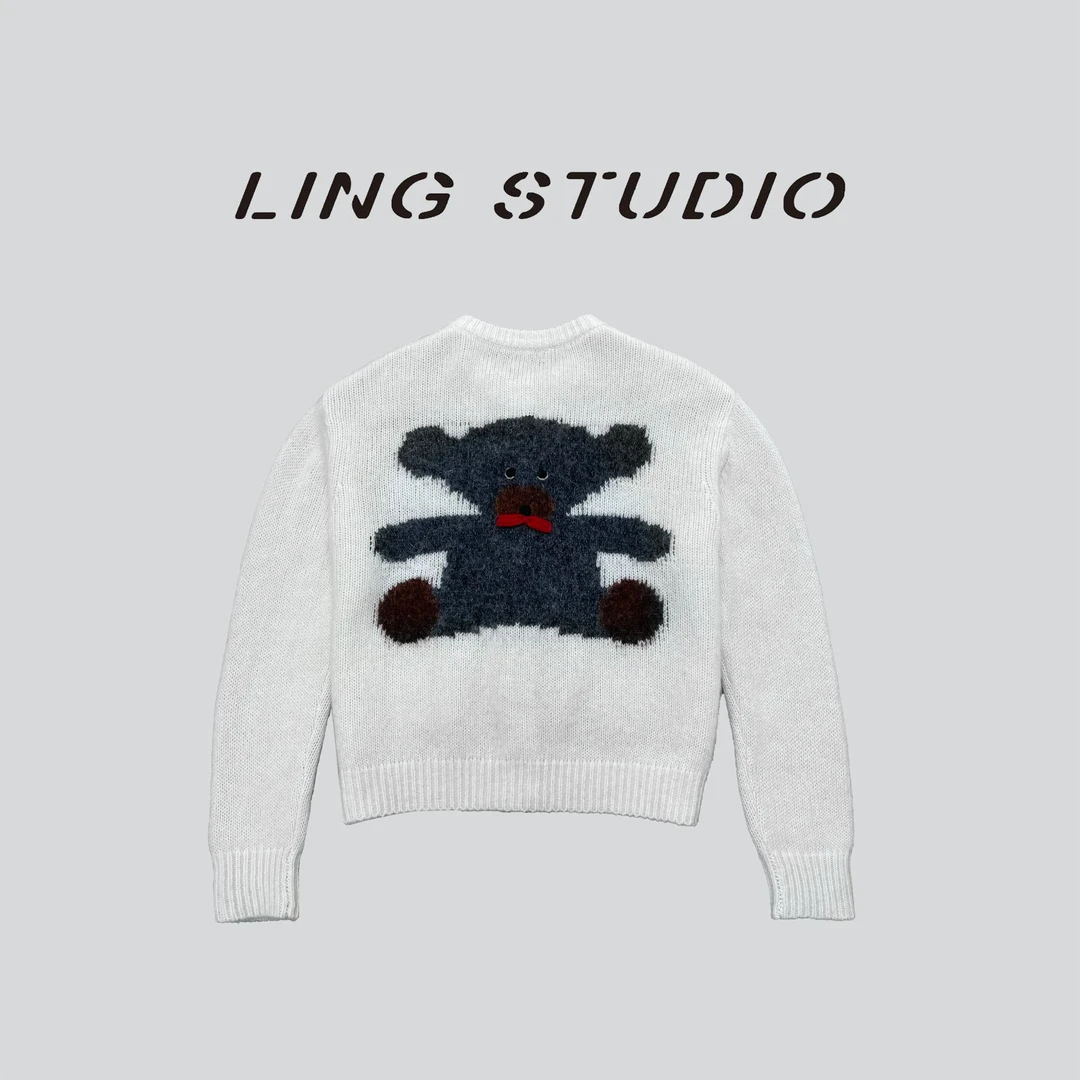 LING/STUDIO『抱抱熊』绵羊毛秋冬卡通百搭时尚气质开衫毛衣5092213