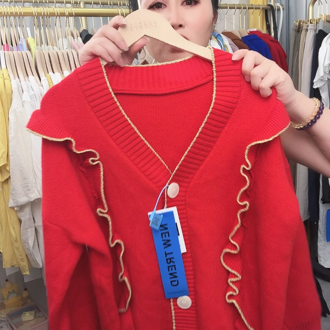 定制红色开衫外套泡泡袖不退不换42