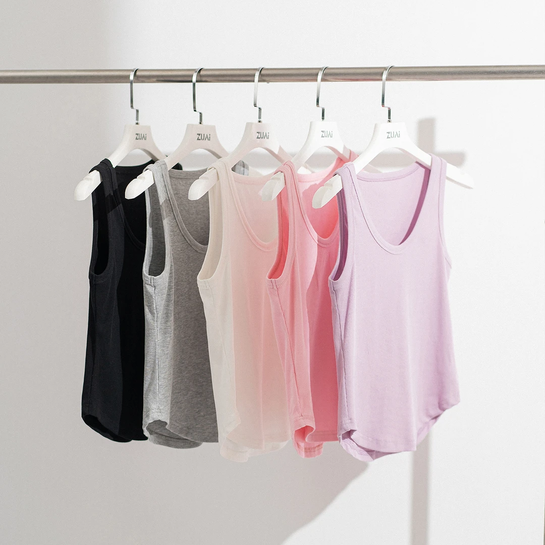 【优可丝纸片背心】透气弹力弧形下摆显瘦鸡心领上衣女W23AB5063