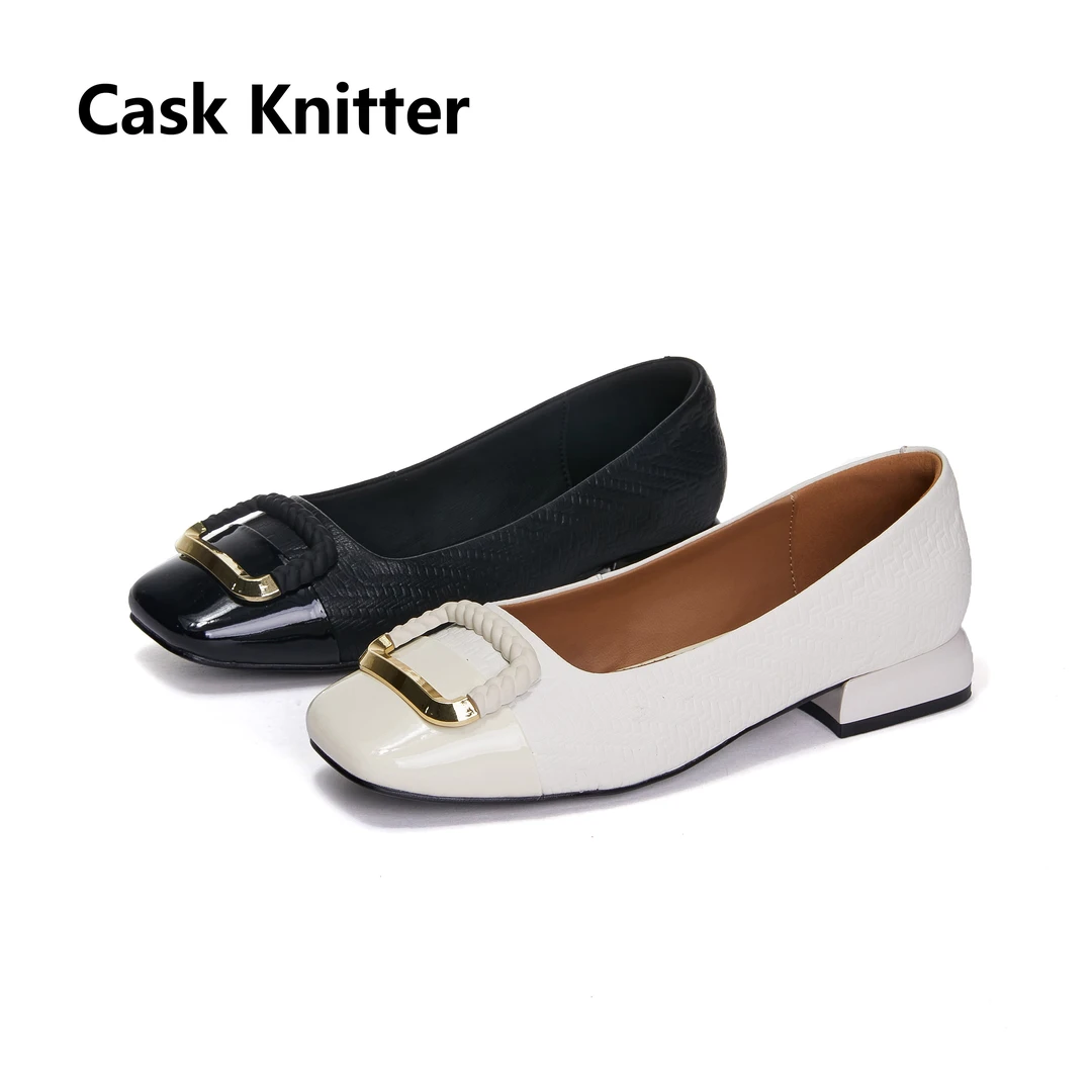 Cask Knitter 880962 低跟秋季百搭皮女真皮方头鞋