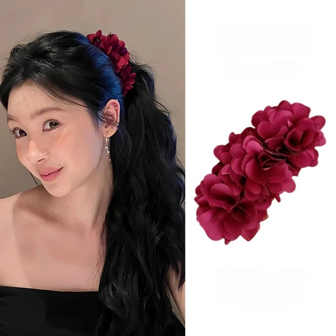 易梦玲同款仿真花花朵超大香蕉夹森系盘发低马尾发夹温柔百搭夹子