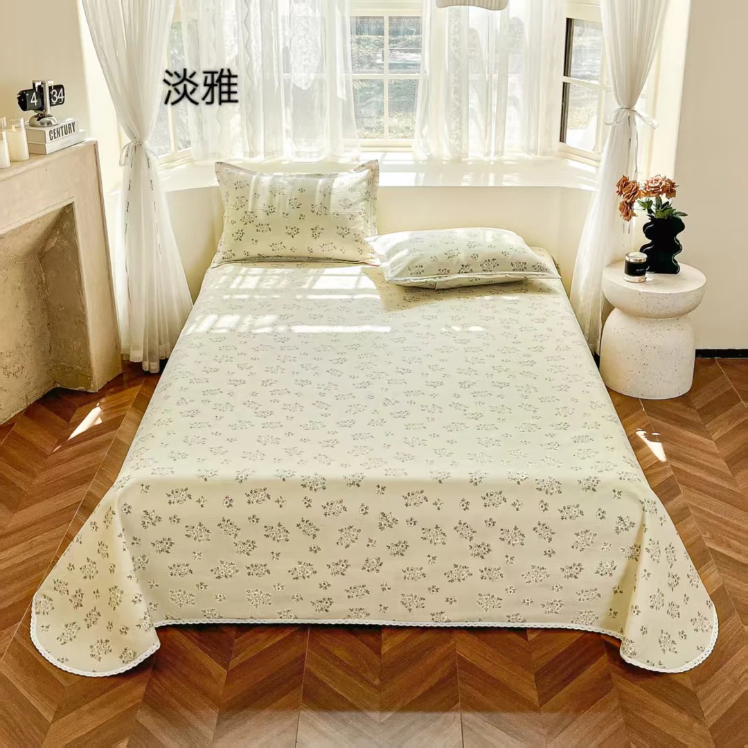 夏季老粗布三件套棉麻小花边床单可水洗空调凉席单件床盖
