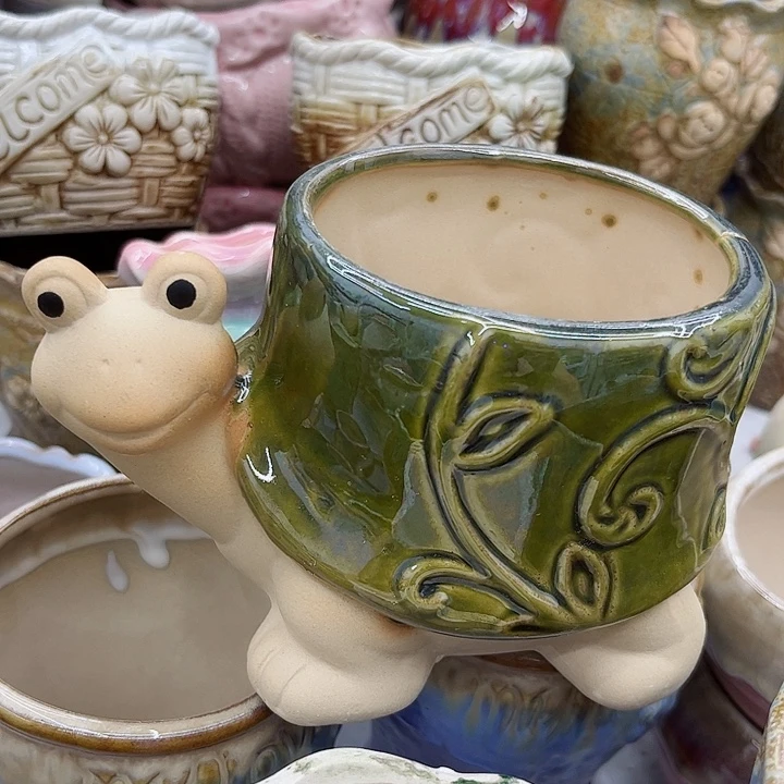 多肉绿植陶瓷花盆9.9包邮，有孔