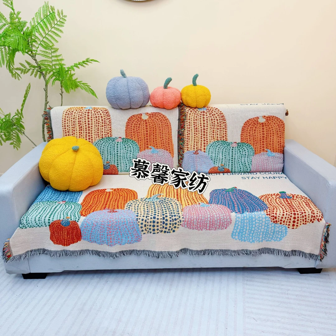 金瓜赐福方90*90cm汉麻加密加厚沙发巾沙发垫