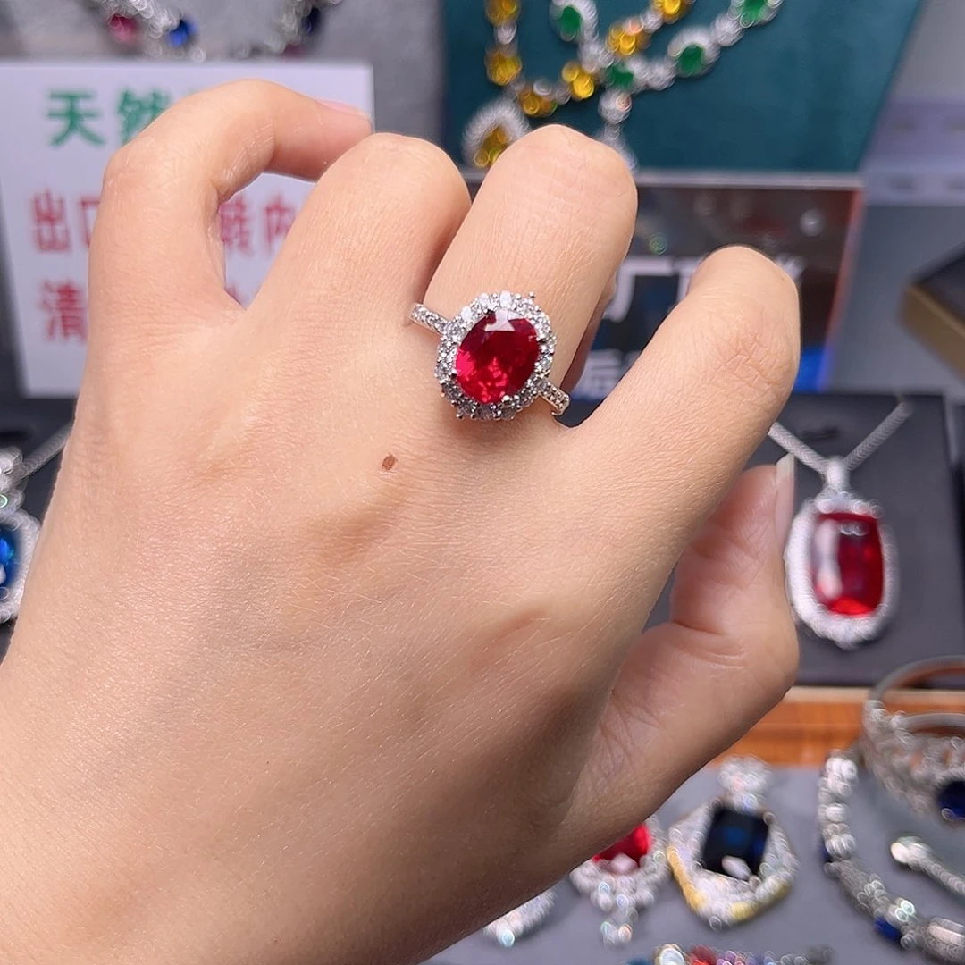 耳饰银S925镶嵌红宝石t 7