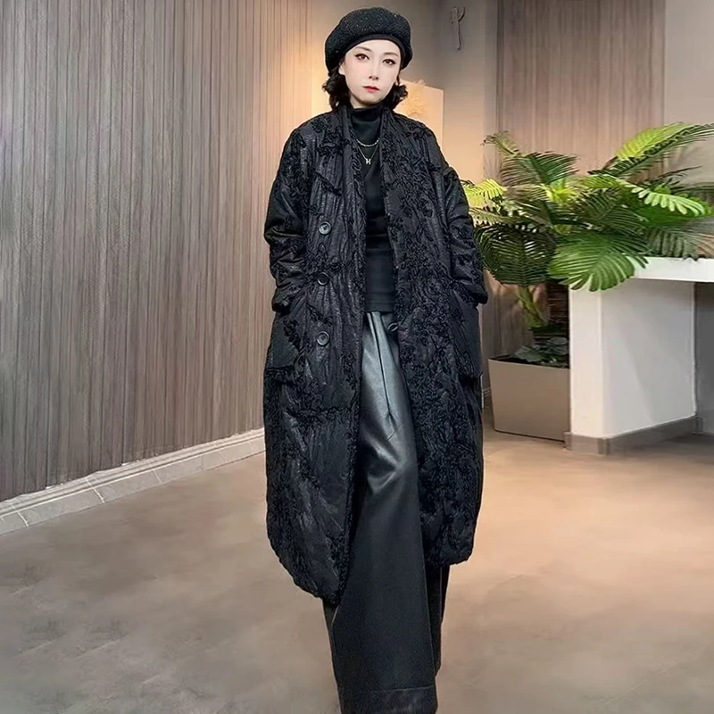 欧货高端轻奢冬季加厚保暖宽松大码200斤立体植绒洋气棉服外套女