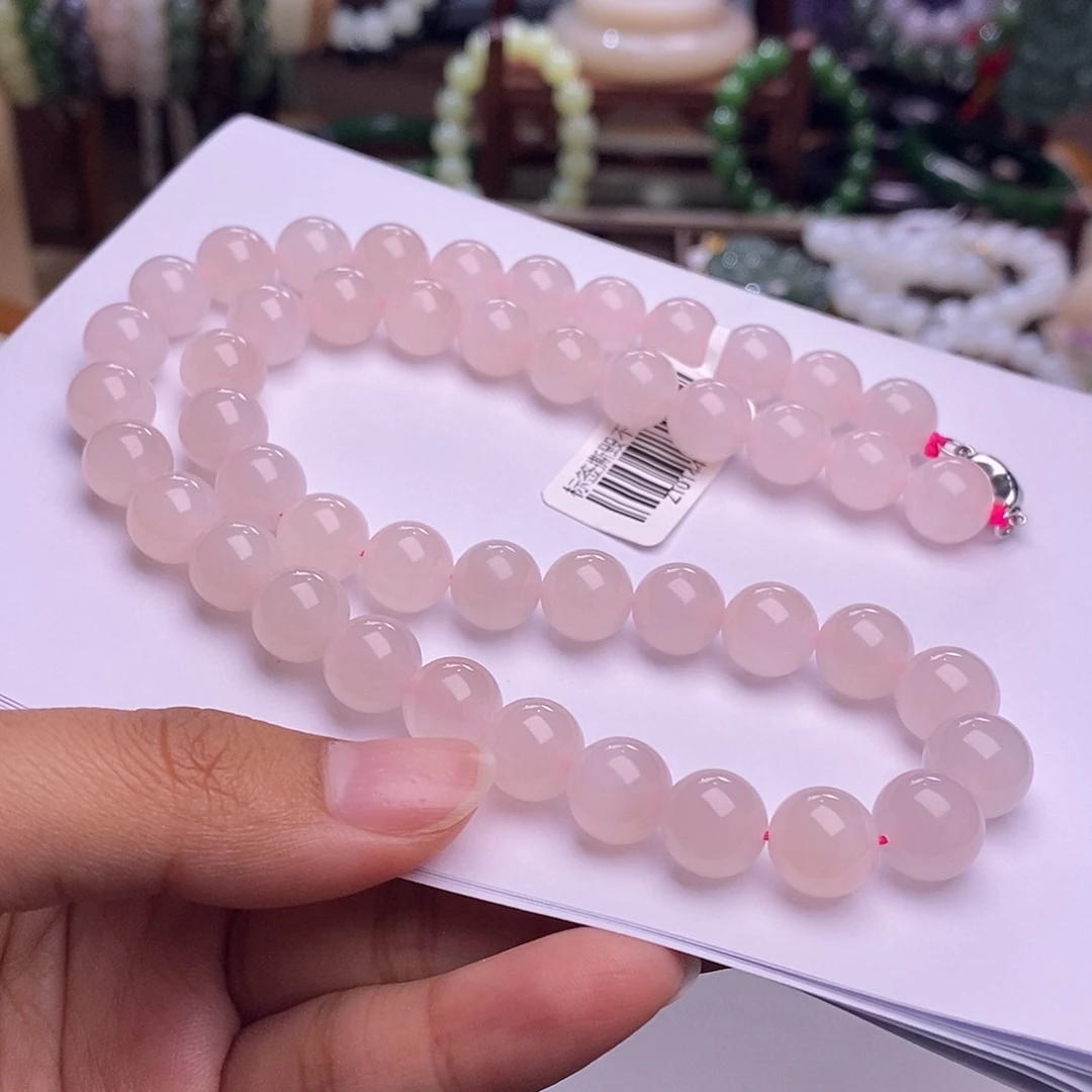 颈饰未镶嵌和田玉毕业级老坑料高冰浓红粉妈妈链10m