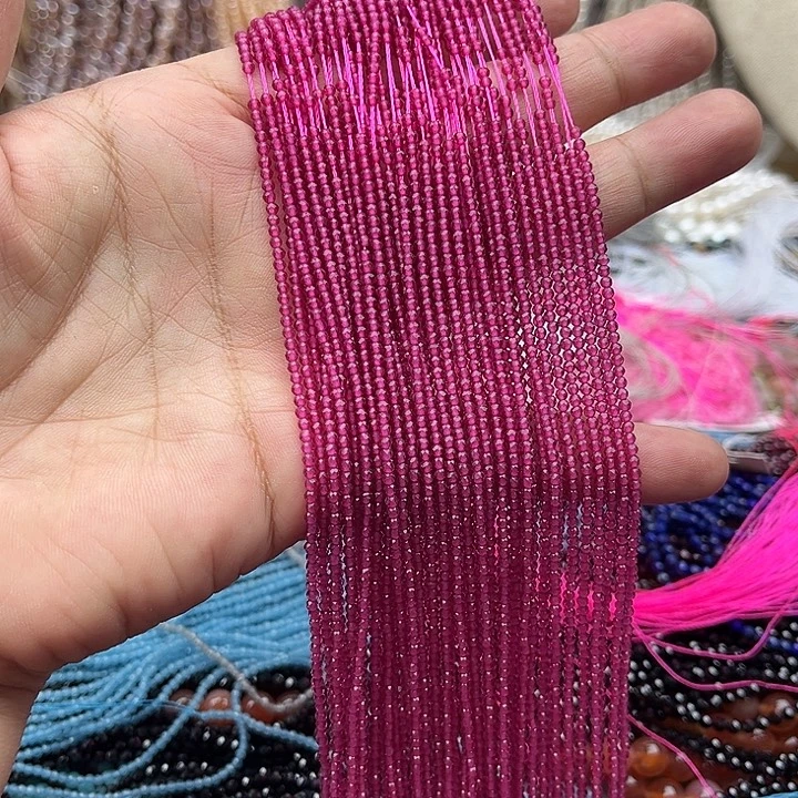 玛瑙/玉髓未镶嵌珠宝半成品2条2mm左右红刚玉刻面