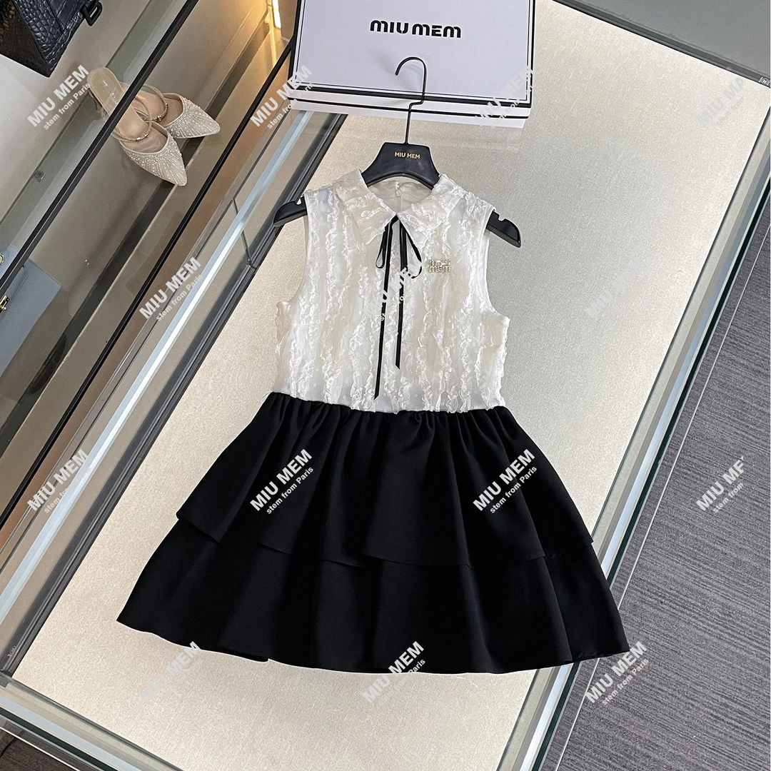 小众收腰修身无袖优雅拼接宴会连衣裙女DY6507