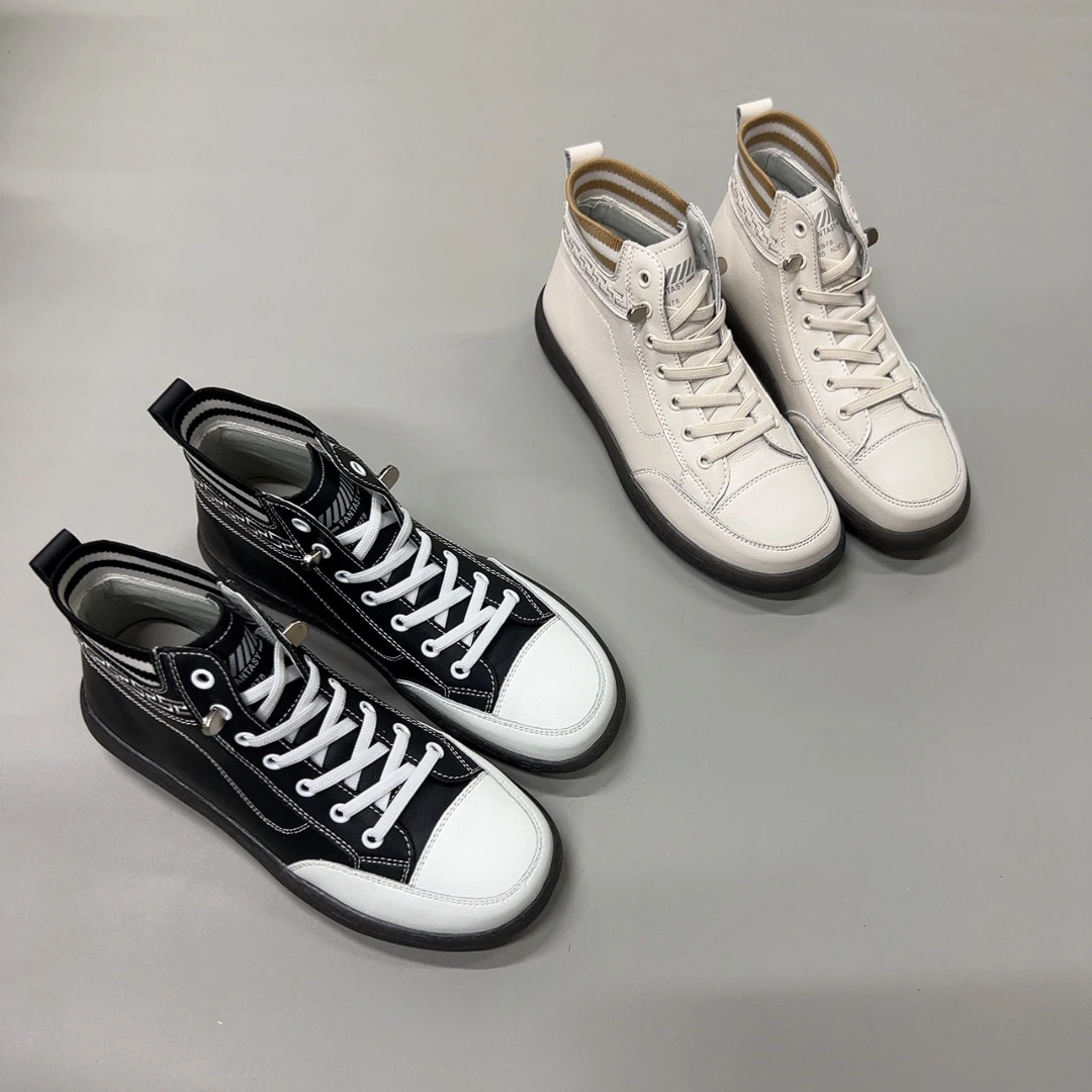 外贸真皮高帮小白鞋春季爆款百搭软底女鞋牛筋底软底休闲鞋