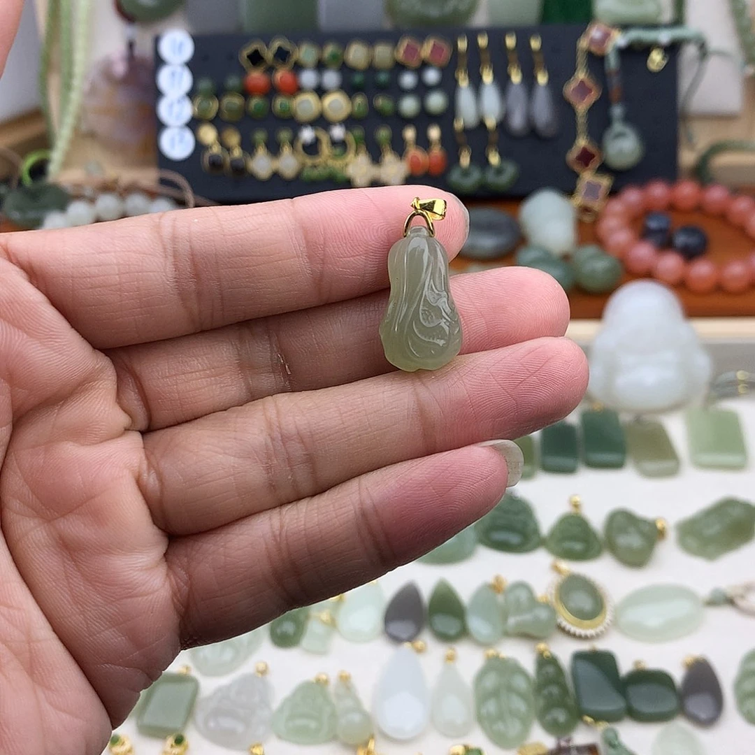 和田玉银S925镶嵌吊坠(不含链)